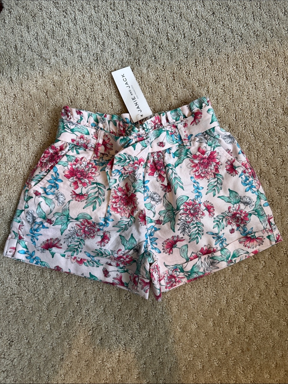 Janie and Jack Pink Floral Drawstring Shorts